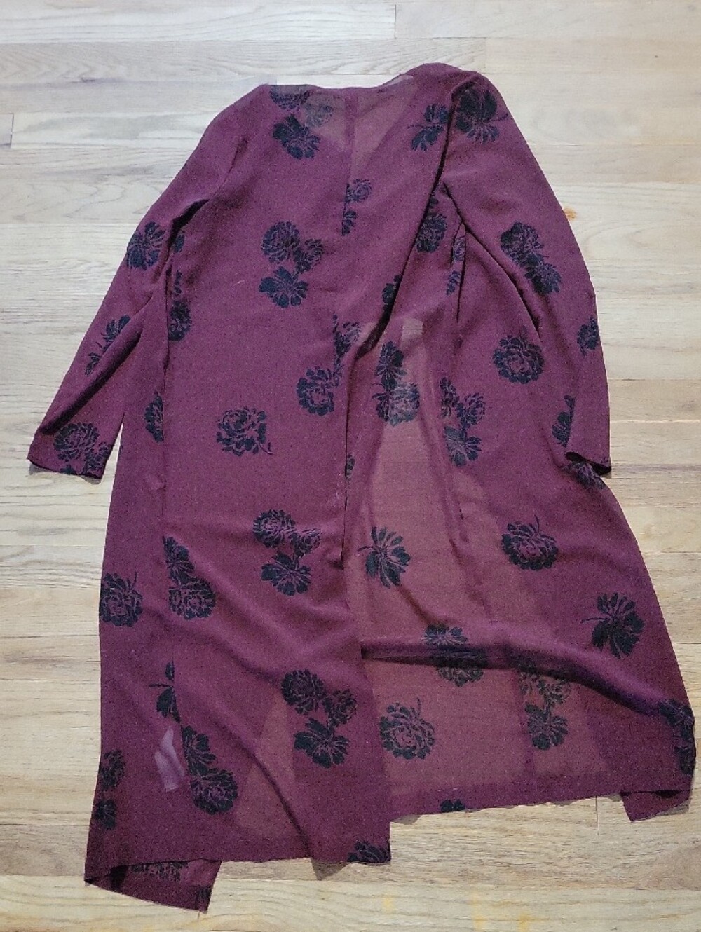 Forever 21 Sz S Mauve Floral Sheer Duster Cardigan - Picture 6 of 7